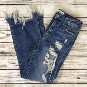 Risen Jeans Distressed Frayed Hem High Rise Blue Jeans